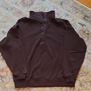 aerie Quilted Collar Zip Pullover - Brown